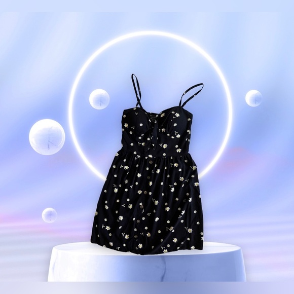 AUW Halter Top Dress Womens Large Black Floral Design Straps Pullover Summer - Picture 4 of 16